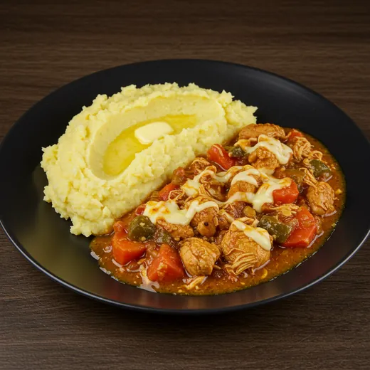 Escondidinho de frango com purê de mandioquinha